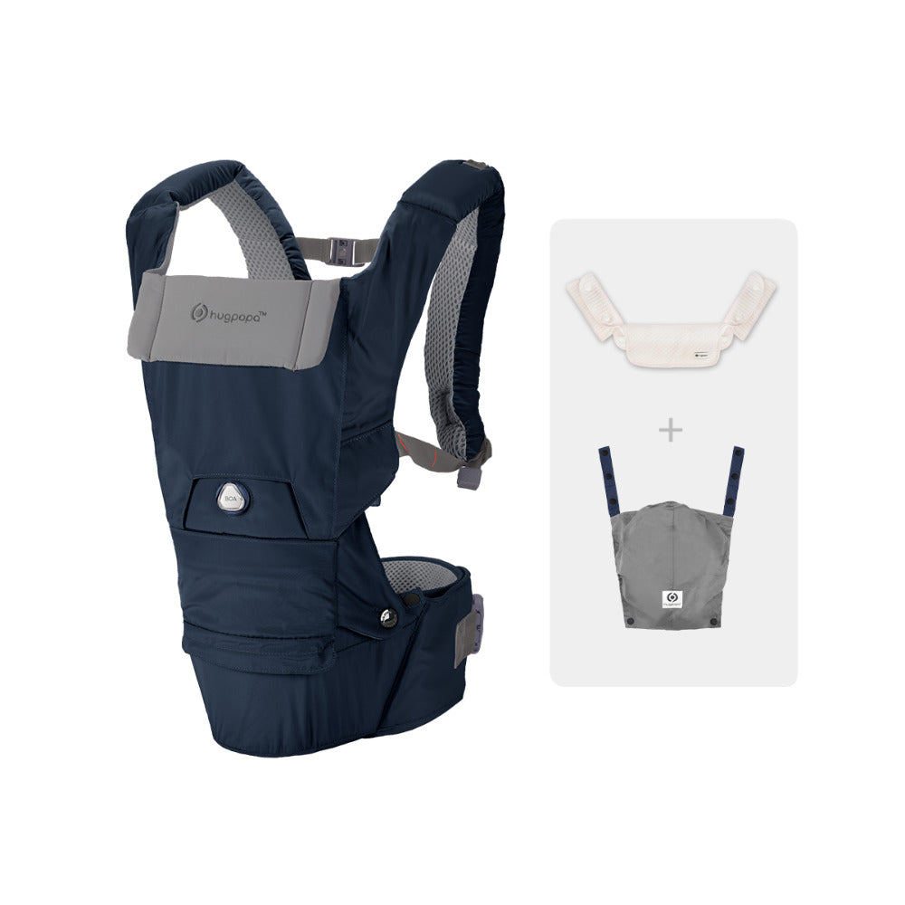 [Essential Set] Dial-Fit PRO Baby Carrier - Navy Blue & Drool Bib