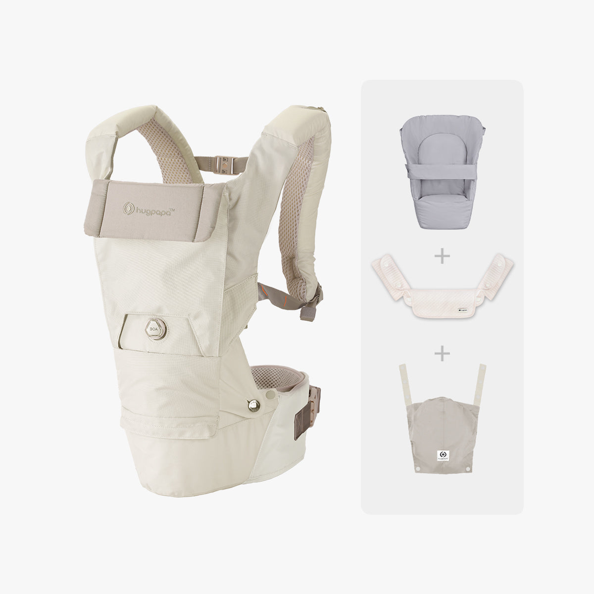 [Newborn Gift Set]  Dial-Fit PRO Baby Carrier - Ivory & Drool Bib & Infant Insert