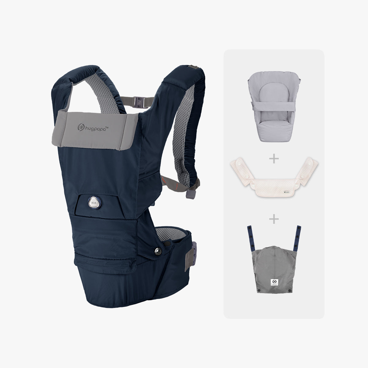 [Newborn Gift Set]  Dial-Fit PRO Baby Carrier - Navy Blue & Drool Bib & Infant Insert