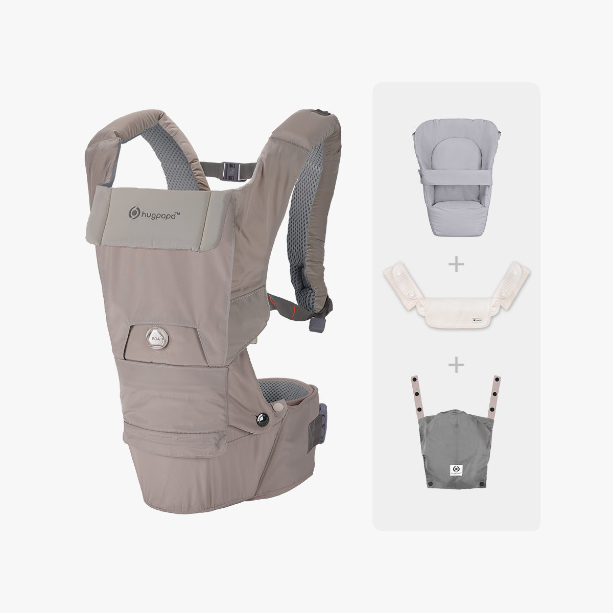 [Newborn Gift Set]  Dial-Fit PRO Baby Carrier - Taupe Grey & Drool Bib & Infant Insert